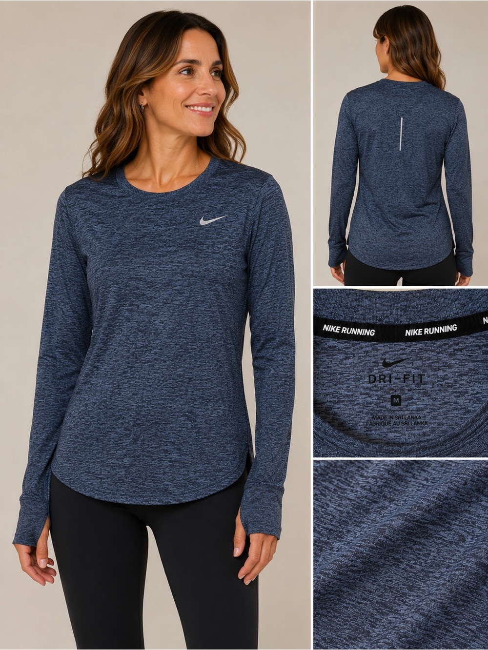 Nike Dri-Fit Running Long Sleeve Top Heather Navy XS